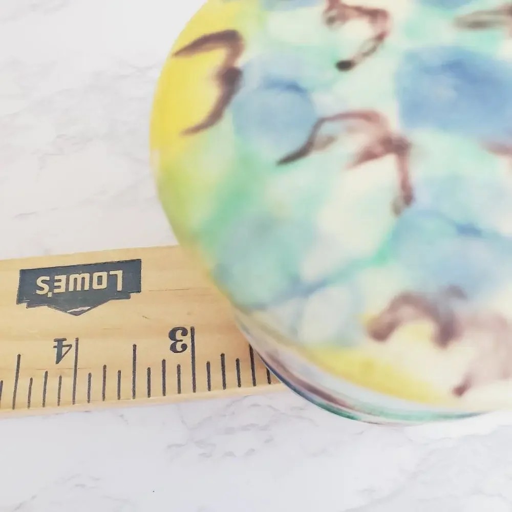 Antique 20s Multi Color Ceramic Pot & Lid Japanese Awaji Majolica Spinach Jar